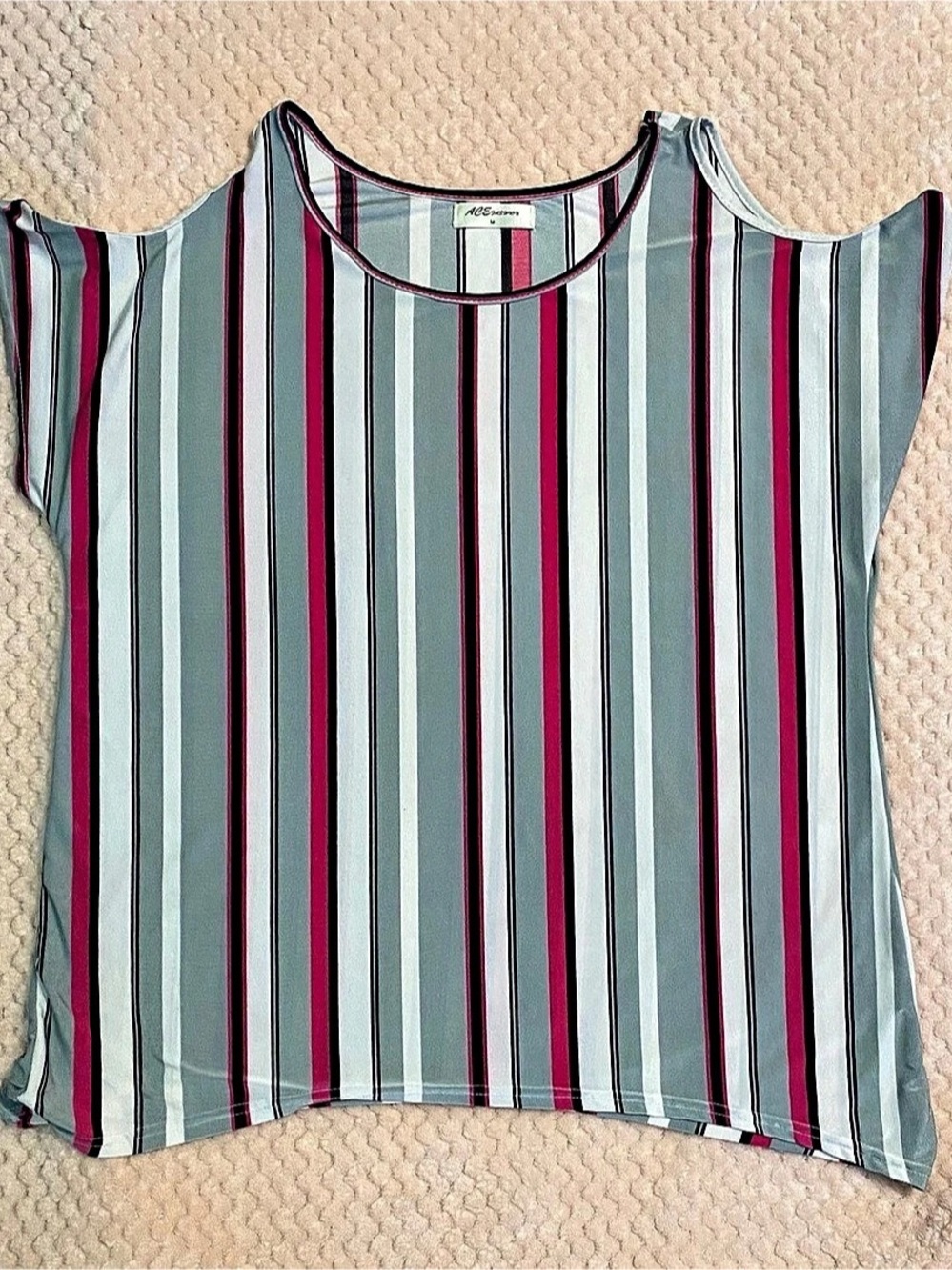ACE Fashion Striped Short Sleeve Top in Black, pink, gray & white . Size Medium - Picture 1 of 4